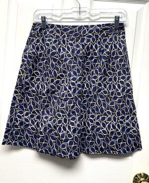 Boden Skirt Blue Brown Leaf Print Cotton Women’s Size 8 Lined A Line Zip